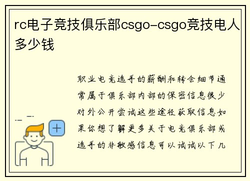 rc电子竞技俱乐部csgo-csgo竞技电人多少钱